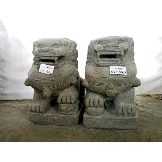 Estatuas dos perros fu león estatuas de jardín de piedra volcánica 60 cm