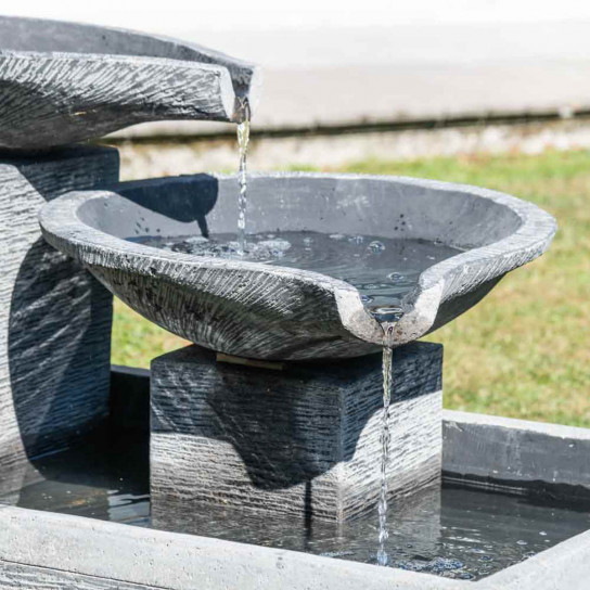 Fuente de jardín desbordante estanque 3 pilas negro gris