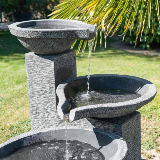 Fuente de jardín desbordante estanque 3 pilas negro gris