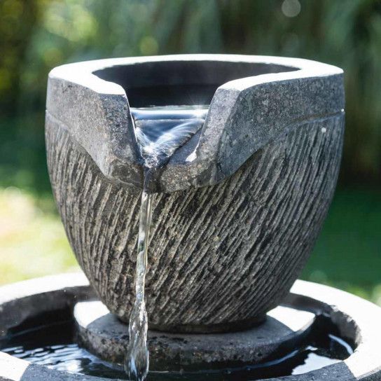 Fuente de jardín estanque redondo 1,10 m 4 copas negro gris