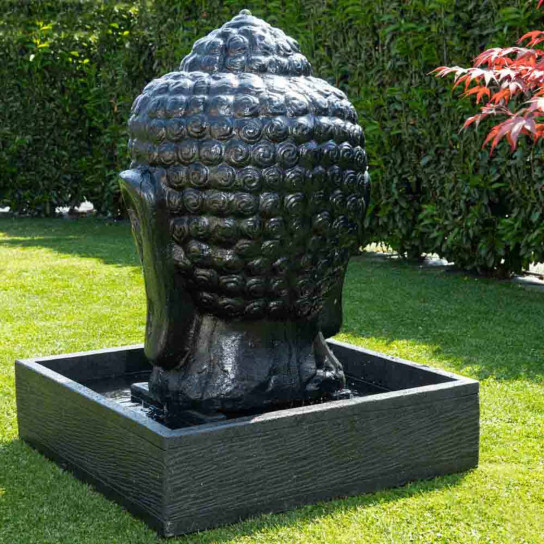 Fuente de jardín rostro de buda 1,30 m negro