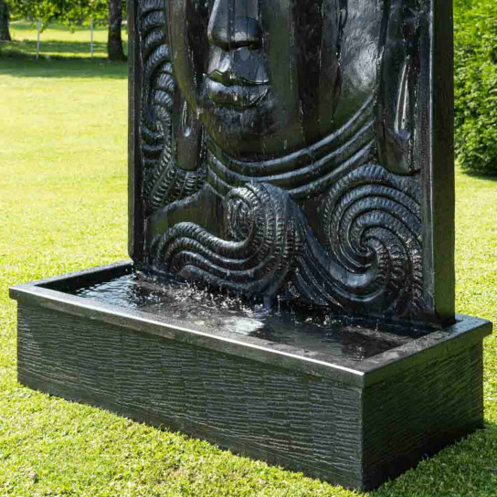 Fuente grande de jardín pared de agua rostro de buda 2,10 m negro