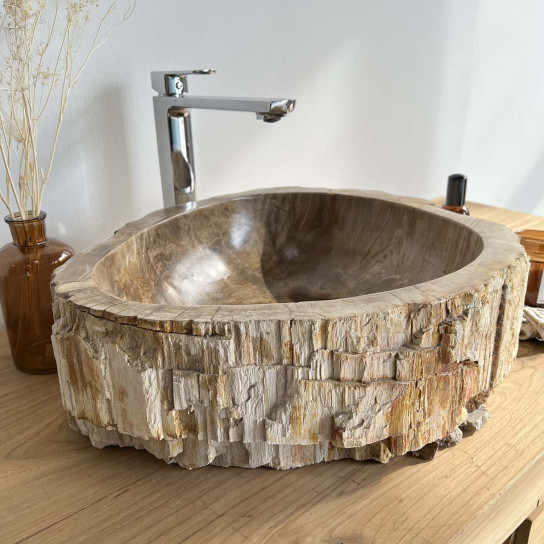 Gran lavabo de baño de madera petrificada fosilizada