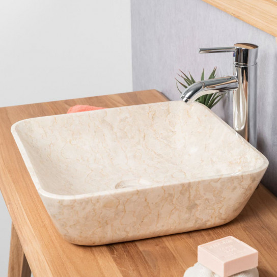 Lavabo cuadrado de mármol cuarto de baño Carmen 40 cm crema