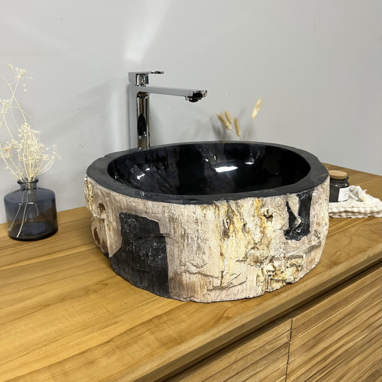 Lavabo de cuarto de baño de madera petrificada fosilizada 45 cm