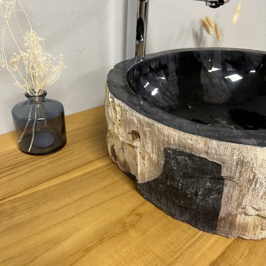 Lavabo de cuarto de baño de madera petrificada fosilizada 45 cm