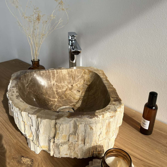 Lavabo de cuarto de baño de madera petrificada fosilizada marrón 50 cm