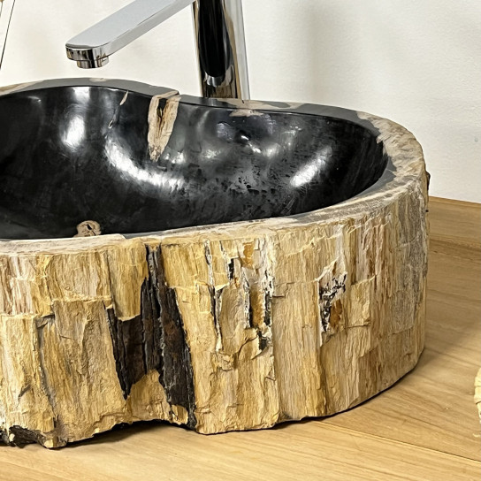 Lavabo de cuarto de baño encimera de madera fosilizada negro
