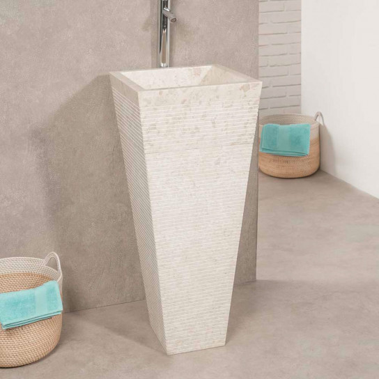 Lavabo de pie piramidal de piedra para cuarto de baño Guiza crema