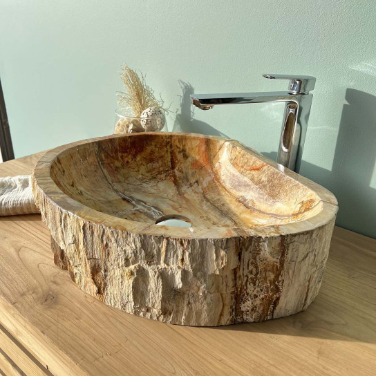 Lavabo de piedra madera petrificada fosilizada para cuarto de baño 40 cm