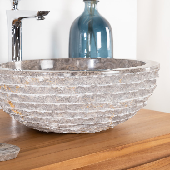 Lavabo de piedra para cuarto de baño Vesubio gris 40 cm