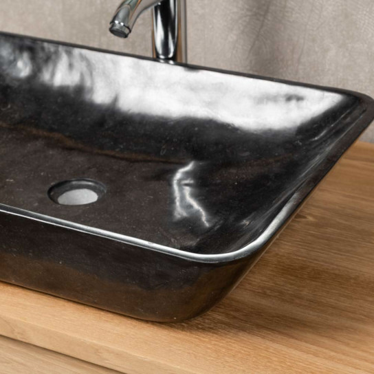 Lavabo encimera de mármol para cuarto de baño Carmen 60 cm negro
