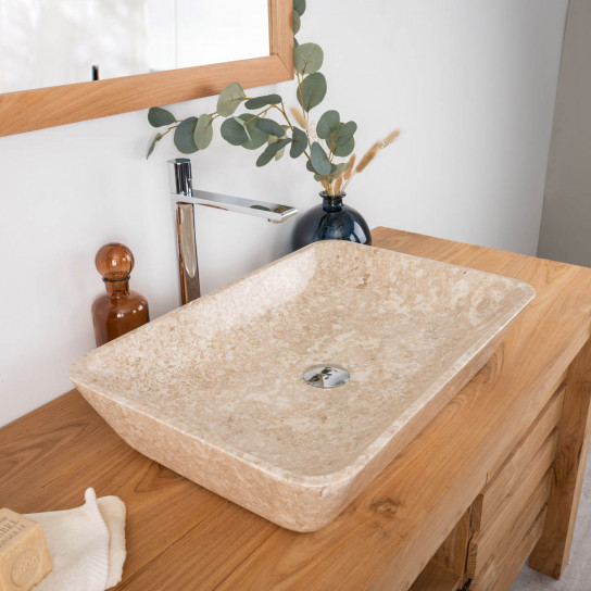 Lavabo encimera de mármol para cuarto de baño carmen crema 60 cm
