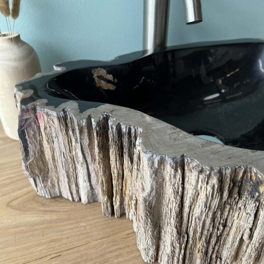 Lavabo encimera para cuarto de baño de madera petrificada fosilizada 35 cm