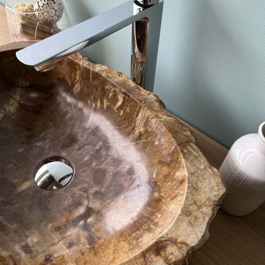 Lavabo encimera para cuarto de baño de madera petrificada fosilizada 50 cm