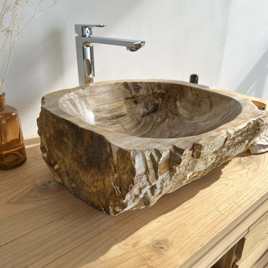 Lavabo encimera para cuarto de baño de madera petrificada fosilizada 51 cm