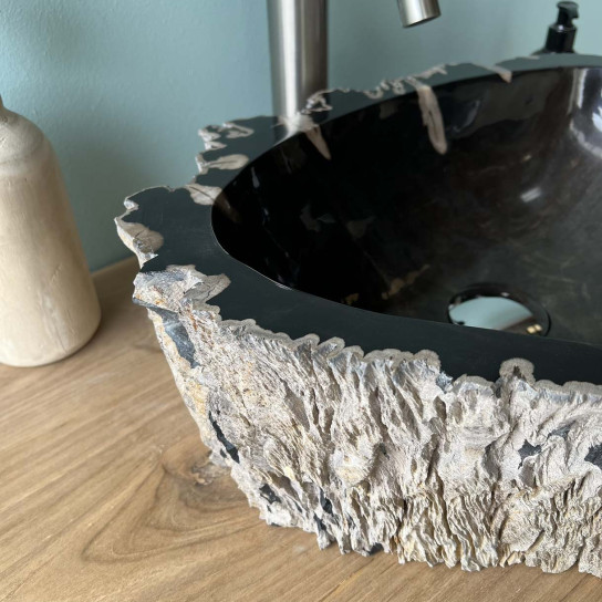 Lavabo para cuarto de baño de madera petrificada fosilizada 45 cm