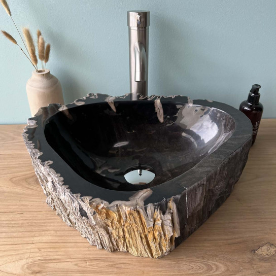 Lavabo para cuarto de baño de madera petrificada fosilizada 45 cm