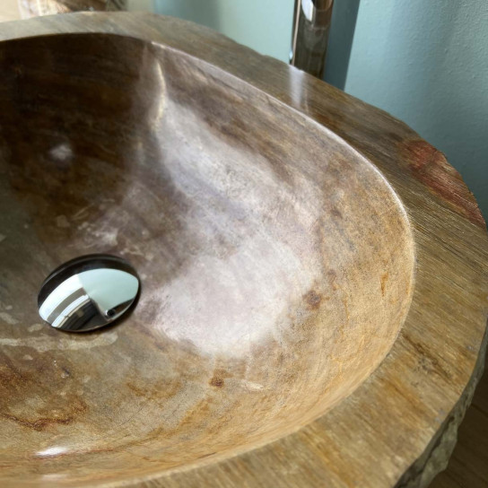 Lavabo para cuarto de baño de madera petrificada fosilizada beis y negra 40 cm