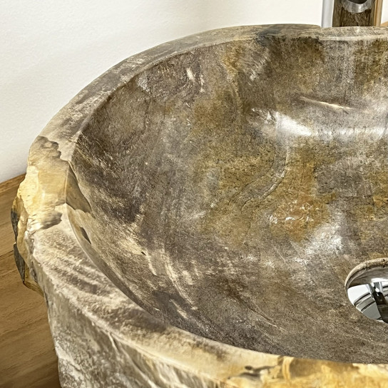 Lavabo para cuarto de baño de madera petrificada fosilizada marrón beis negra 40 cm