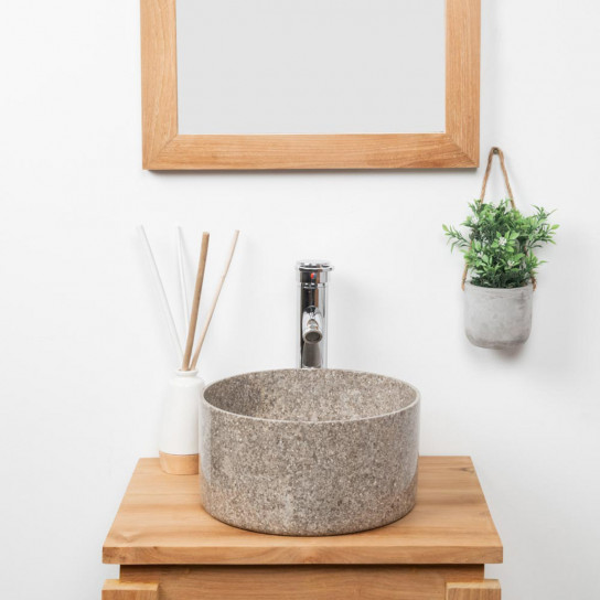 Lavabo redondo de mármol para cuarto de baño Ulysse 30 cm gris