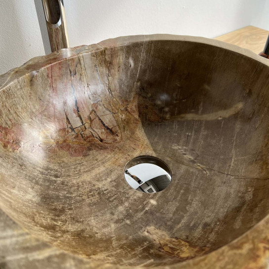 Lavabo sobre encimera cuarto de baño de madera petrificada fosilizada 45 cm