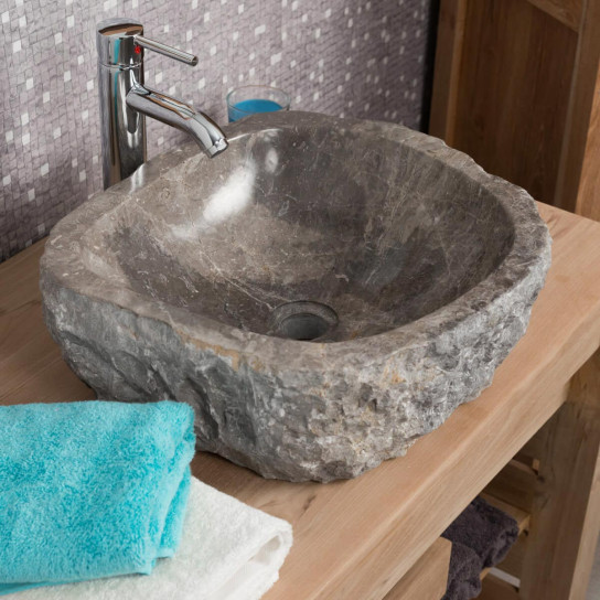 Lavabo sobre encimera grande para cuarto de baño Roca de mármol gris