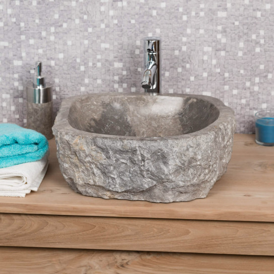 Lavabo sobre encimera grande para cuarto de baño Roca de mármol gris