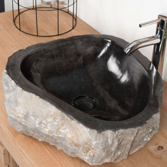 Lavabo sobre encimera grande para cuarto de baño Roca de mármol negro