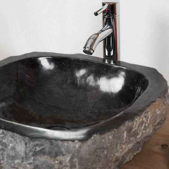 Lavabo sobre encimera grande para cuarto de baño Roca de mármol negro