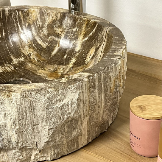 Lavabo sobre encimera para cuarto de baño de madera petrificada fosilizada