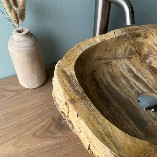 Lavabo sobre encimera para cuarto de baño de madera petrificada fosilizada 45 cm