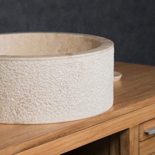Lavabo sobre encimera para cuarto de baño de mármol Elba crema 40 cm