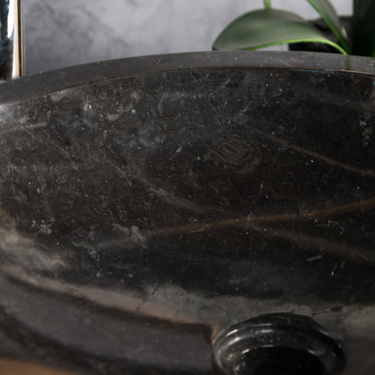 Lavabo sobre encimera redondo Barcelona de mármol color negro - diámetro 45 cm