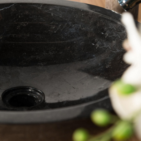 Lavabo sobre encimera redondo Barcelona de mármol color negro - diámetro 45 cm