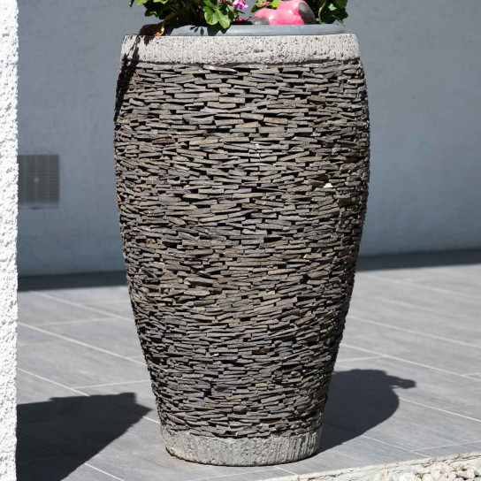 Maceta tiesto jardinera ovalada pizarra 80 cm jardín piedra natural