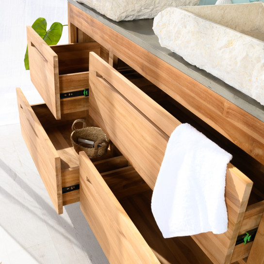 Mueble baño de teca maciza y hormigón Sira 140 cm