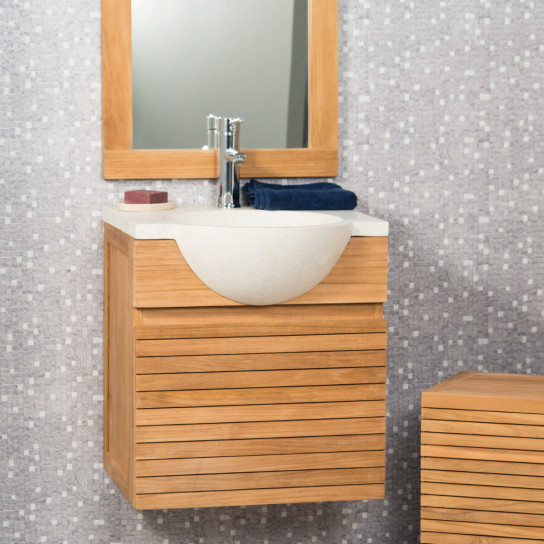 Mueble con lavabo para cuarto de baño de teca 50 Contemporáneo crema