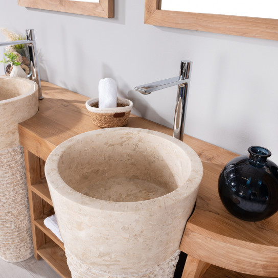 Mueble de baño de teca Florencia doble 180cm + lavabos crema