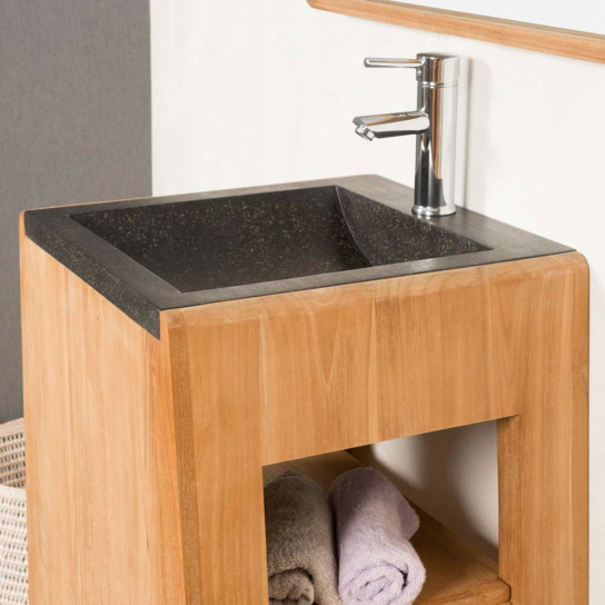 Mueble de cuarto de baño de teca con lavabo integrado Tipi 65cm