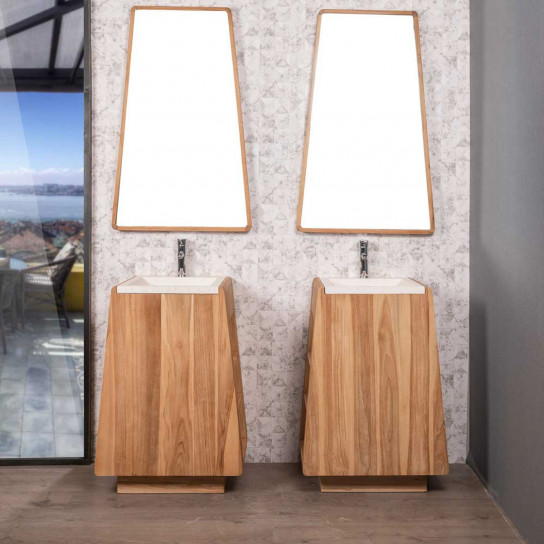 Mueble de cuarto de baño de teca con lavabo integrado Tipi 65cm