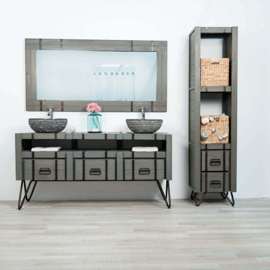 Mueble doble para cuarto de baño Loft de mindi y metal 160 cm gris