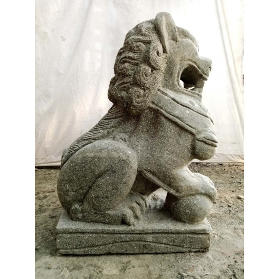 Pareja de dos estatuas de jardín perro fu león de piedra volcánica 65 cm