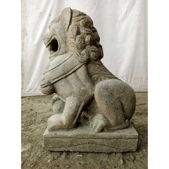 Pareja de dos estatuas de jardín perro fu león de piedra volcánica 65 cm