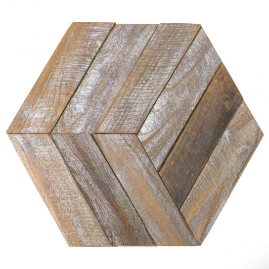Revestimiento de pared de teca reciclada patinada hexagonal placas 28x24 cm