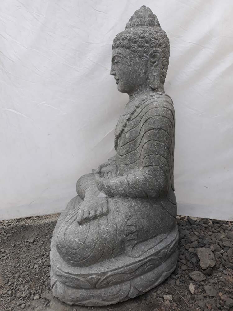Estatua de piedra buda sentado jardín exterior collar 80 cm