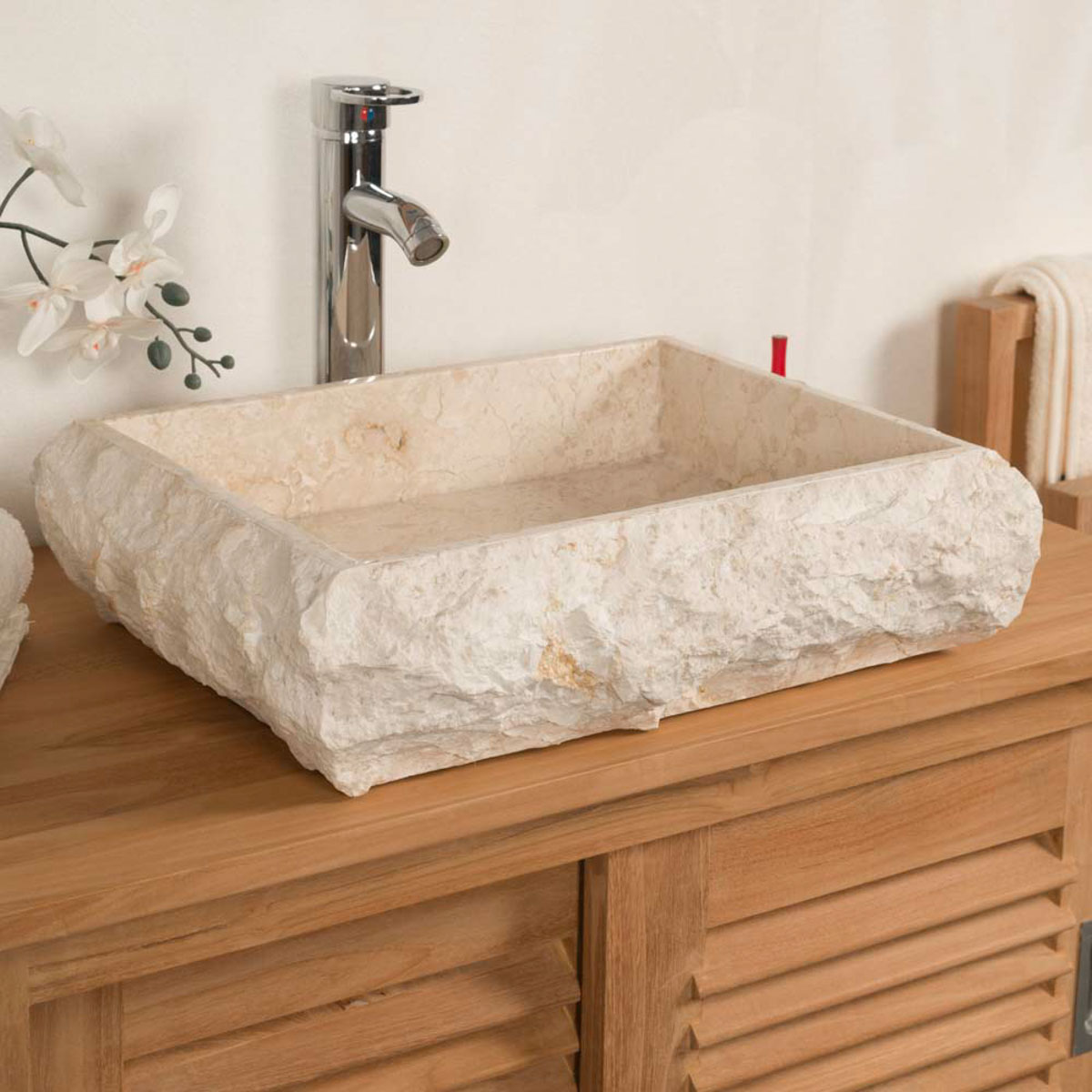 lavabo sobre encimera de mármol: Nápoles, rectángulo, crema, medidas: 50 cm