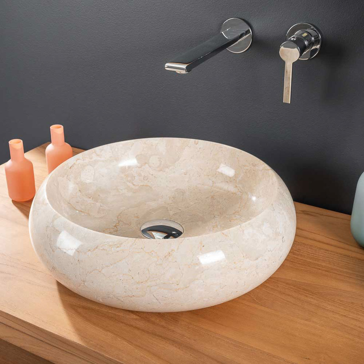 lavabo sobre encimera de mármol: Venecia, redondo, crema, diámetro: 40 cm
