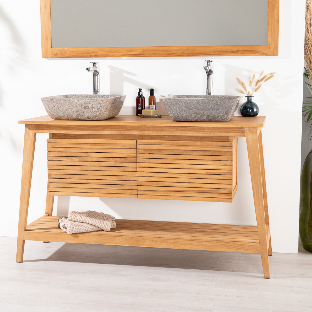 Mueble simple de lavabo de teca de 80 cm - Muebles de cuarto de baño -  Tikamoon